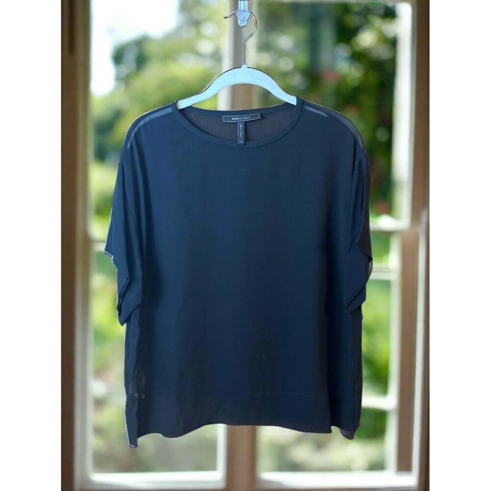BCBG MaxAzria  Completely Sheer Black‎ Short Sleeve Shirt